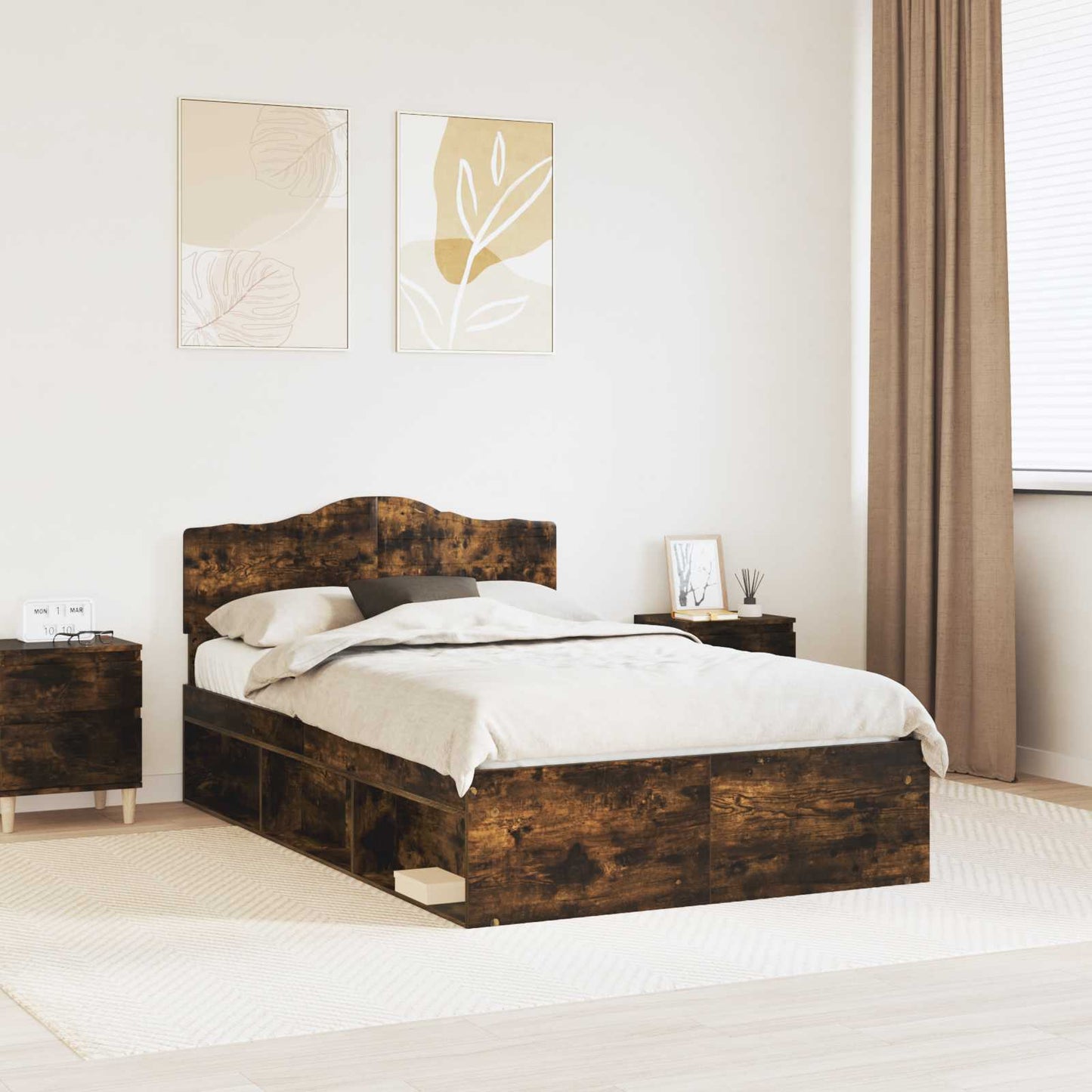 Bed Frame Smoked Oak 120 x 190 cm Solid Pine Wood