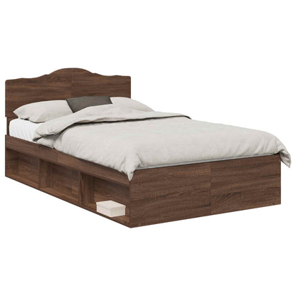 Bed Frame with Headboard Brown Oak 120 x 190 cm Solid Pine Wood
