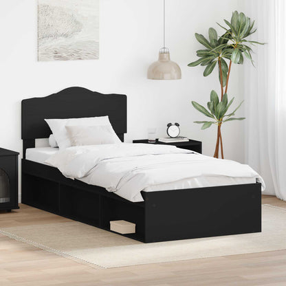 Bed Frame with Headboard Black 100 x 200 cm Solid Pine Wood