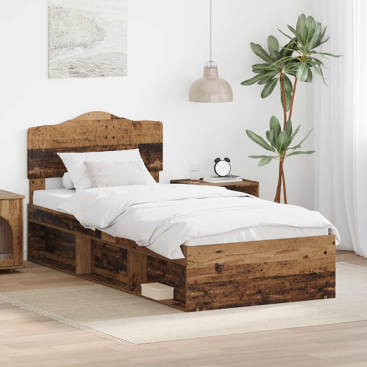 Bed Frame with Headboard Old Wood 100 x 200 cm Solid Pine Wood