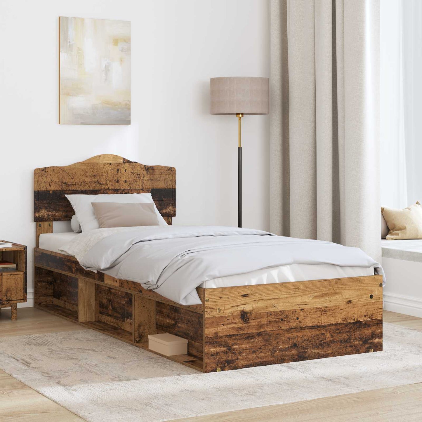 Bed Frame with Headboard Old Wood 100 x 200 cm Solid Pine Wood