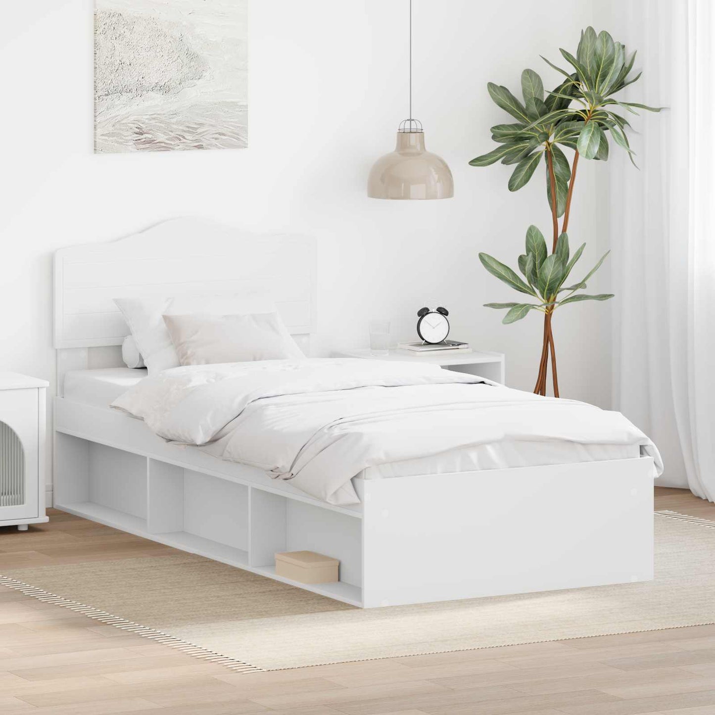 Bed Frame with Headboard White 90 x 200 cm Solid Pine Wood