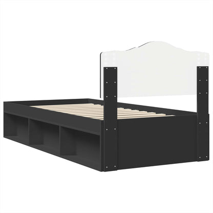 Bed Frame with Headboard Black 90 x 200 cm Solid Pine Wood