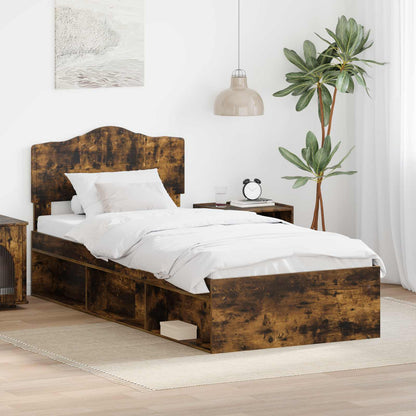 Bed Frame with Headboard Smoked Oak 90 x 200 cm Solid Pine Wood