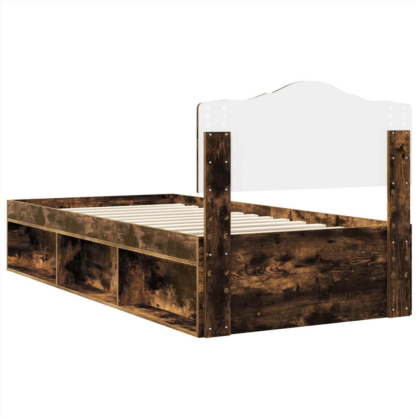 Bed Frame with Headboard Smoked Oak 90 x 200 cm Solid Pine Wood