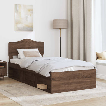 Bed Frame with Headboard Brown Oak 90 x 200 cm Solid Pine Wood