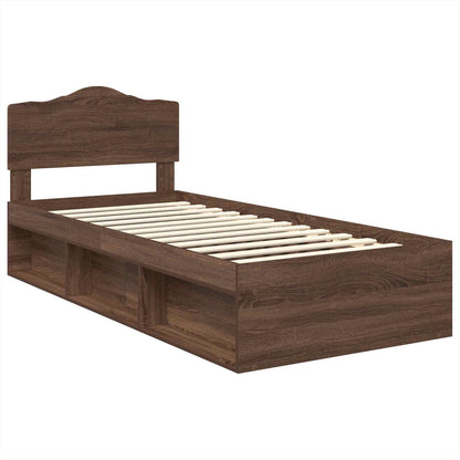 Bed Frame with Headboard Brown Oak 90 x 200 cm Solid Pine Wood
