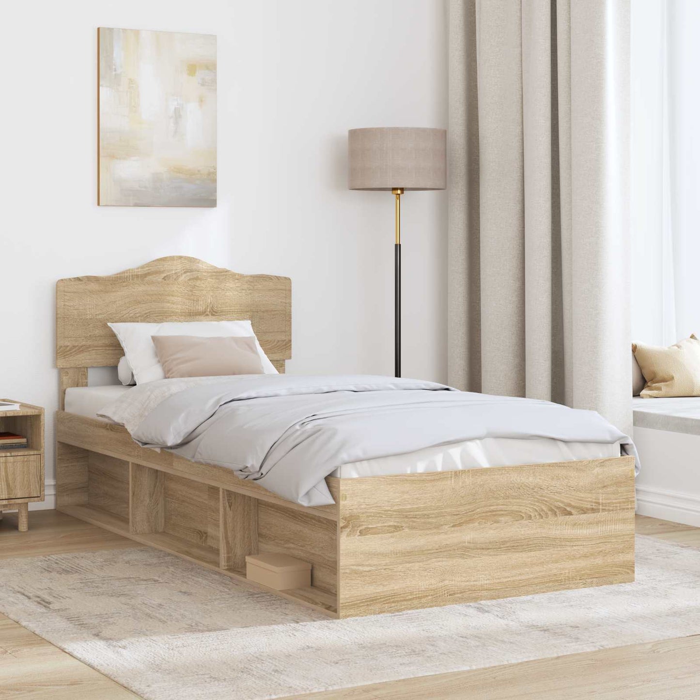 Bed Frame with Headboard Sonoma 90 x 190 cm Solid Pine Wood