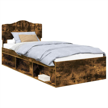 Bed Frame with Headboard Smoked Oak 90 x 190 cm Solid Pine Wood