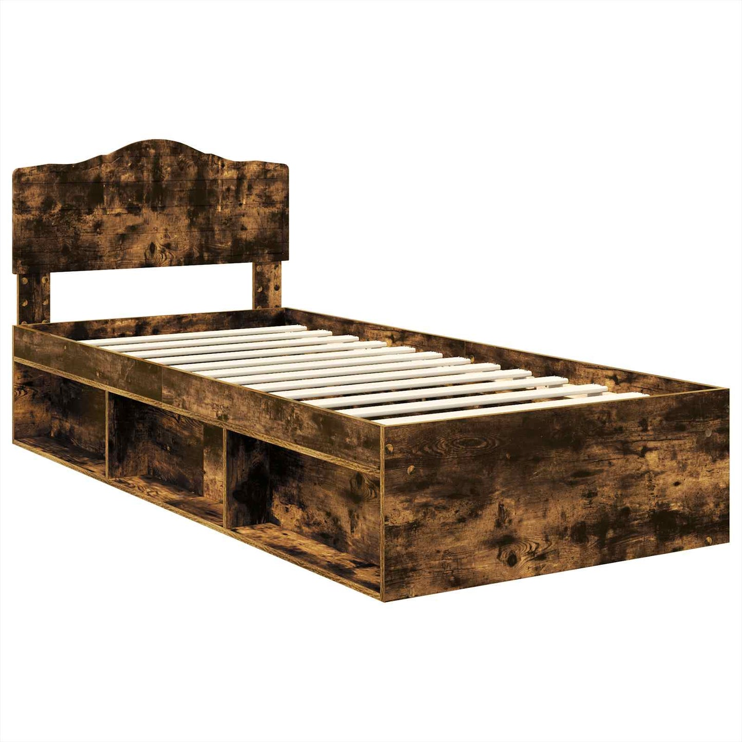 Bed Frame with Headboard Smoked Oak 90 x 190 cm Solid Pine Wood
