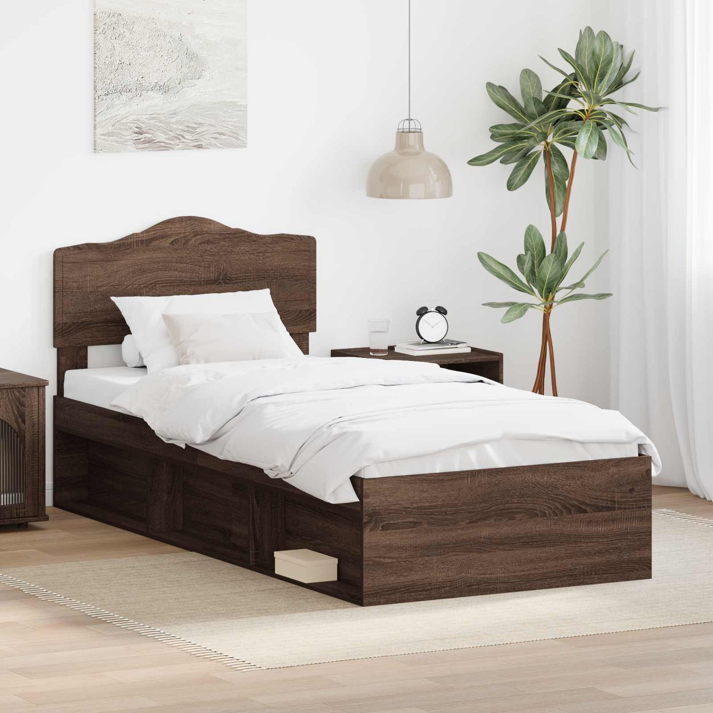 Bed Frame with Headboard Brown Oak 90 x 190 cm Solid Pine Wood