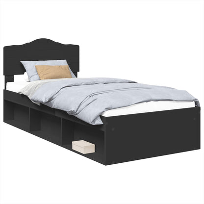 Bed Frame with Headboard Black 75 x 190 cm Solid Pine Wood