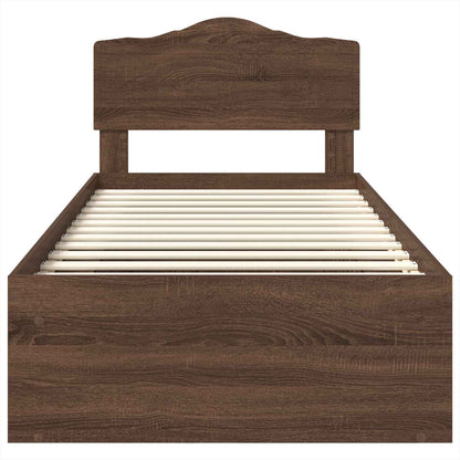 Bed Frame with Headboard Brown Oak 75 x 190 cm Solid Pine Wood