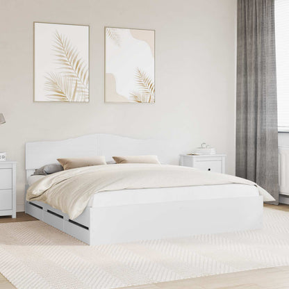 Bed Frame with Drawer White 200 x 200 cm Engineer Wood