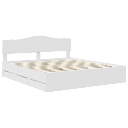 Bed Frame with Drawer White 200 x 200 cm Engineer Wood