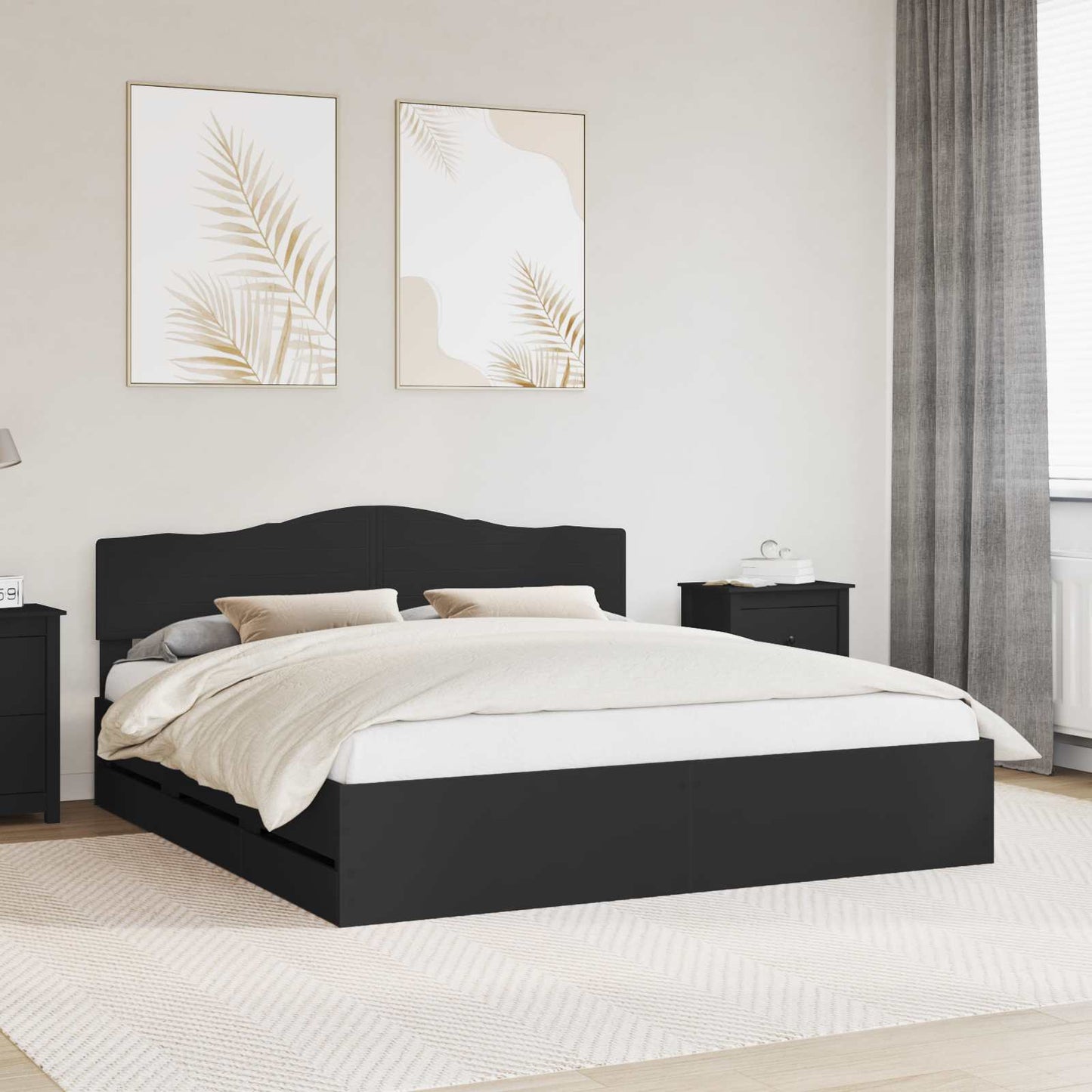 Bed Frame with Drawer Black 200 x 200 cm Engineer Wood