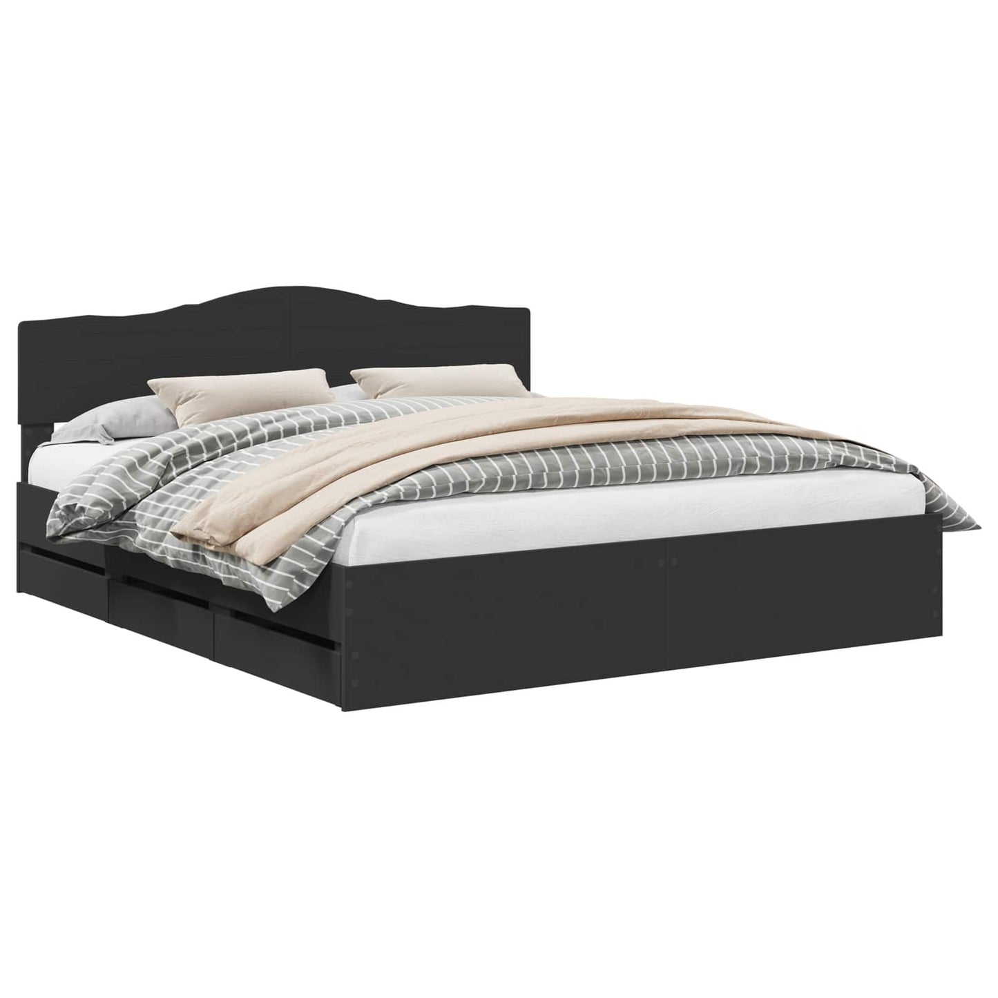 Bed Frame with Drawer Black 200 x 200 cm Engineer Wood