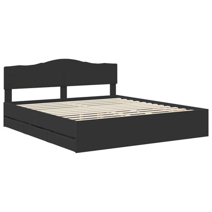 Bed Frame with Drawer Black 200 x 200 cm Engineer Wood