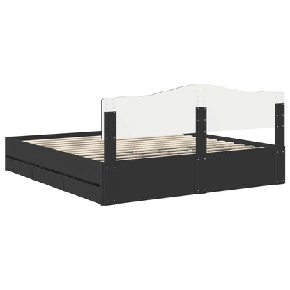Bed Frame with Drawer Black 200 x 200 cm Engineer Wood