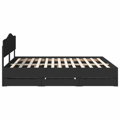 Bed Frame with Drawer Black 200 x 200 cm Engineer Wood