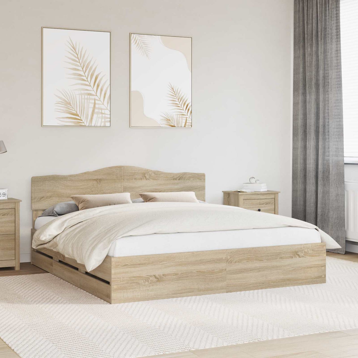 Bed Frame with Drawer Sonoma Oak 200 x 200 cm Engineer Wood