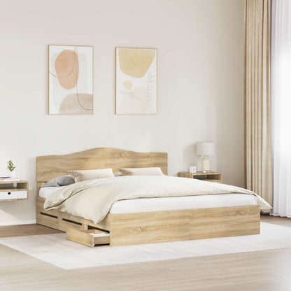 Bed Frame with Drawer Sonoma Oak 200 x 200 cm Engineer Wood