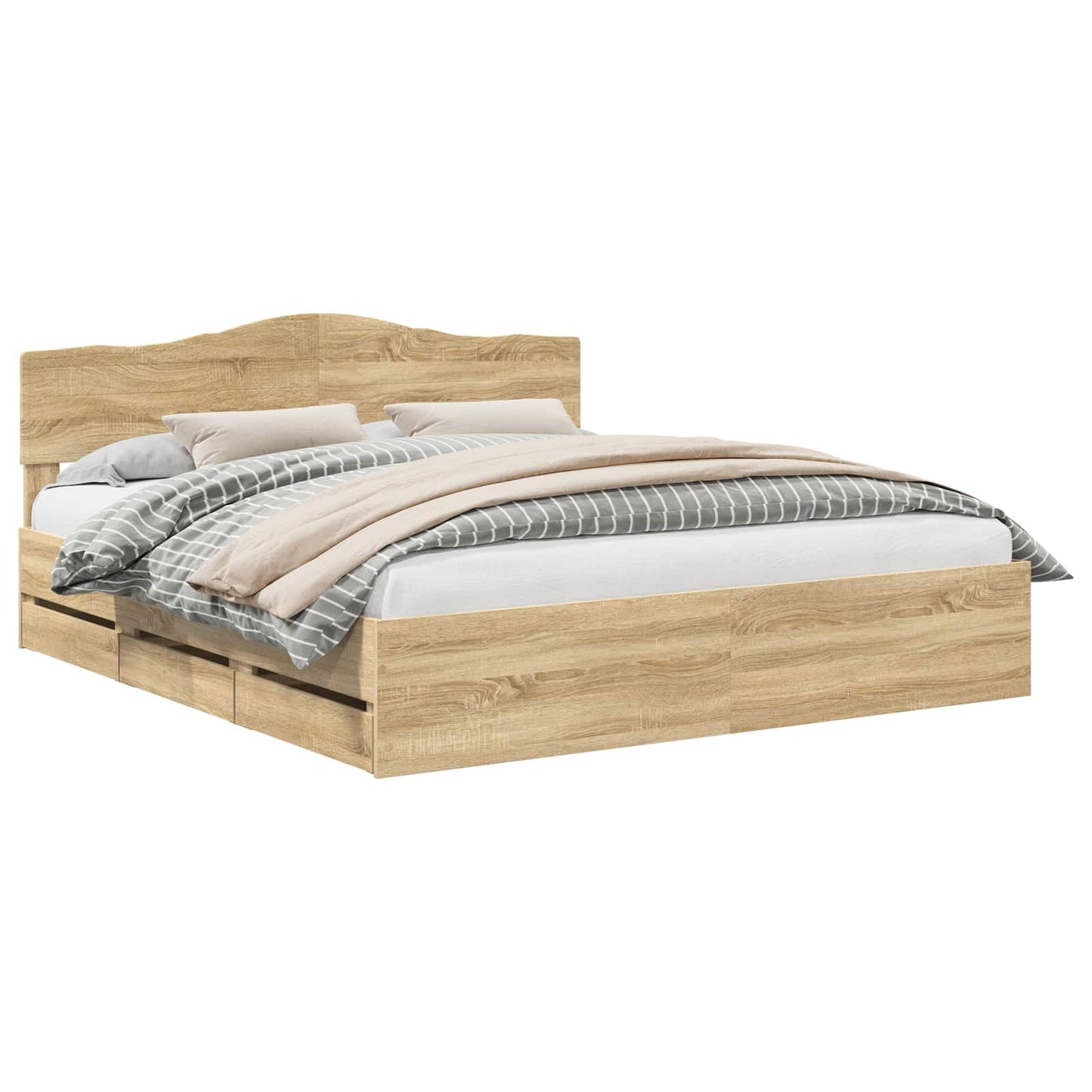 Bed Frame with Drawer Sonoma Oak 200 x 200 cm Engineer Wood