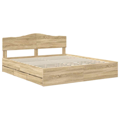 Bed Frame with Drawer Sonoma Oak 200 x 200 cm Engineer Wood