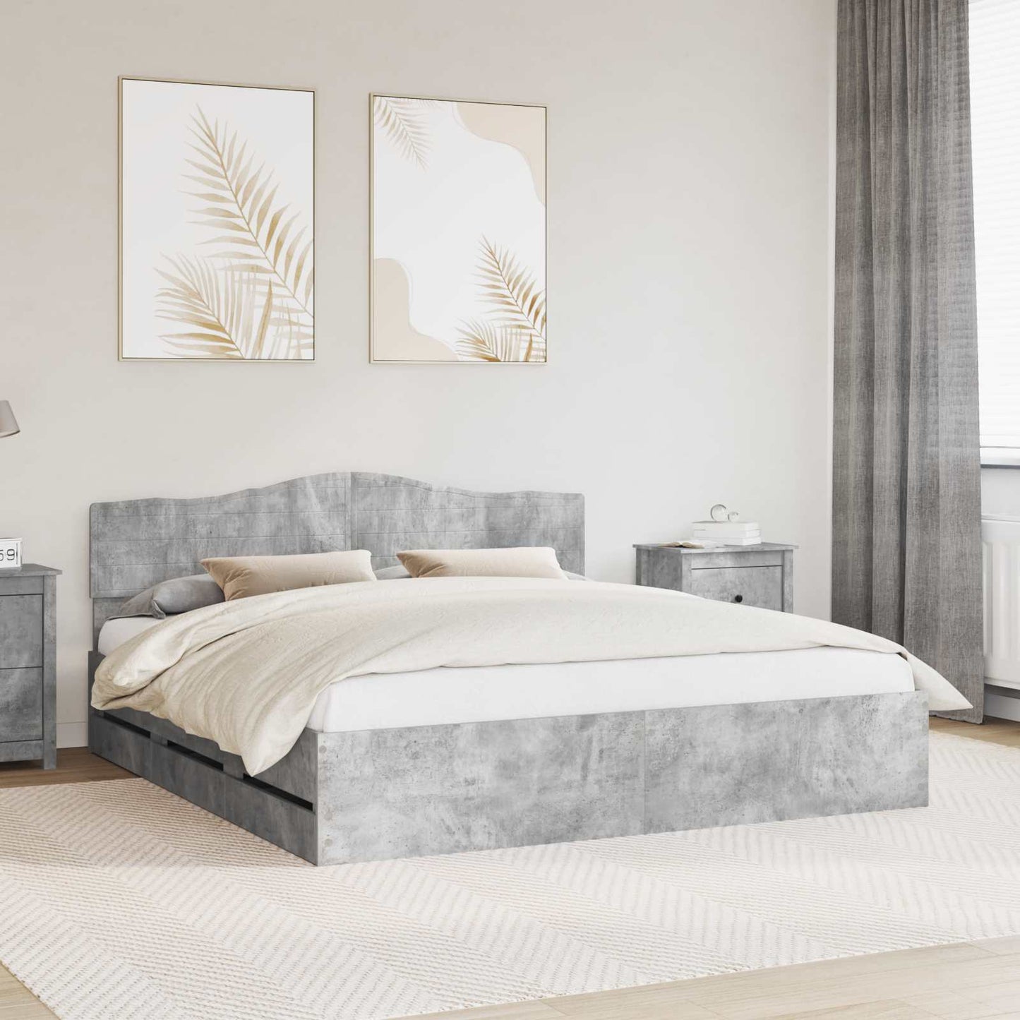 Bed Frame with Drawer Concrete Grey 200 x 200 cm Engineer Wood