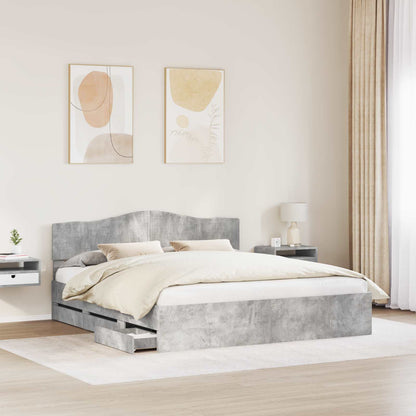 Bed Frame with Drawer Concrete Grey 200 x 200 cm Engineer Wood