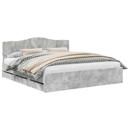 Bed Frame with Drawer Concrete Grey 200 x 200 cm Engineer Wood