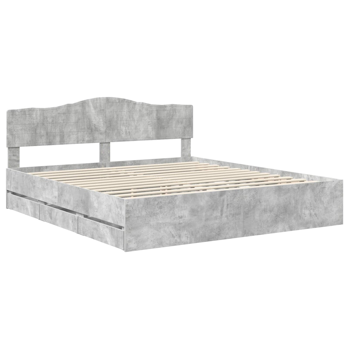Bed Frame with Drawer Concrete Grey 200 x 200 cm Engineer Wood