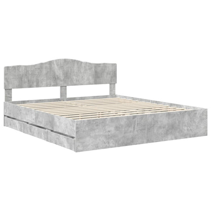 Bed Frame with Drawer Concrete Grey 200 x 200 cm Engineer Wood