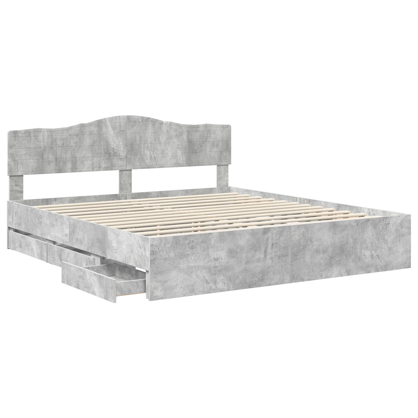 Bed Frame with Drawer Concrete Grey 200 x 200 cm Engineer Wood
