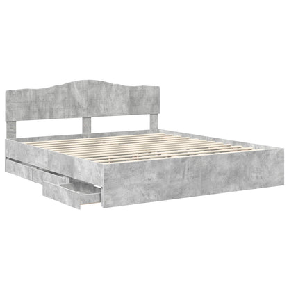 Bed Frame with Drawer Concrete Grey 200 x 200 cm Engineer Wood
