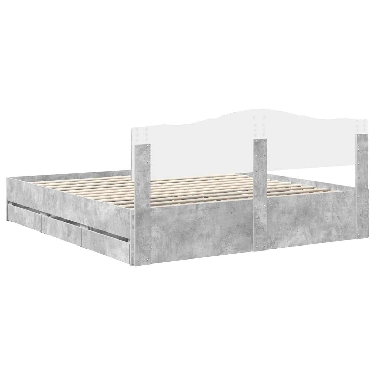 Bed Frame with Drawer Concrete Grey 200 x 200 cm Engineer Wood