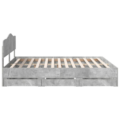 Bed Frame with Drawer Concrete Grey 200 x 200 cm Engineer Wood