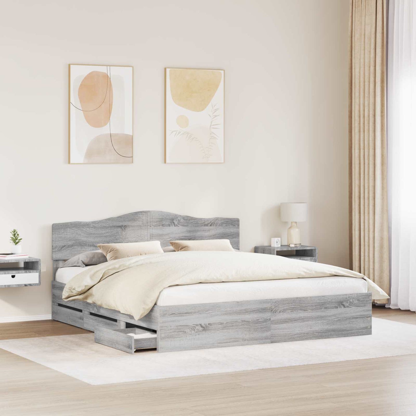 Bed Frame with Drawer Grey Sonoma 200 x 200 cm Engineer Wood