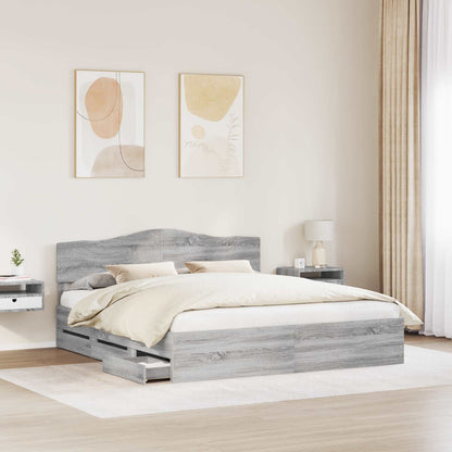 Bed Frame with Drawer Grey Sonoma 200 x 200 cm Engineer Wood