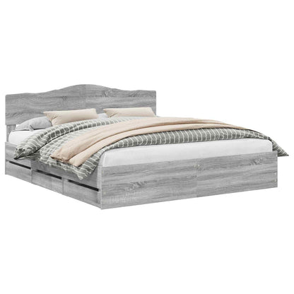 Bed Frame with Drawer Grey Sonoma 200 x 200 cm Engineer Wood