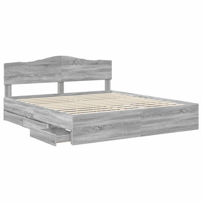Bed Frame with Drawer Grey Sonoma 200 x 200 cm Engineer Wood