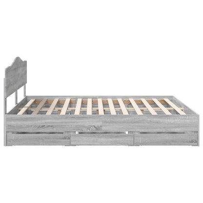 Bed Frame with Drawer Grey Sonoma 200 x 200 cm Engineer Wood