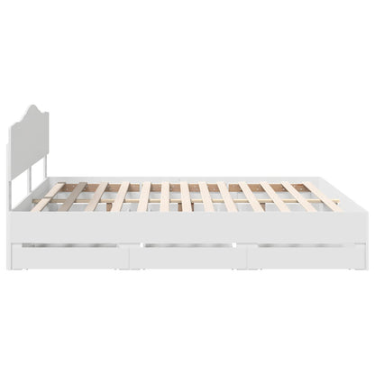 Bed Frame with Drawer White 180 x 200 cm Engineer Wood
