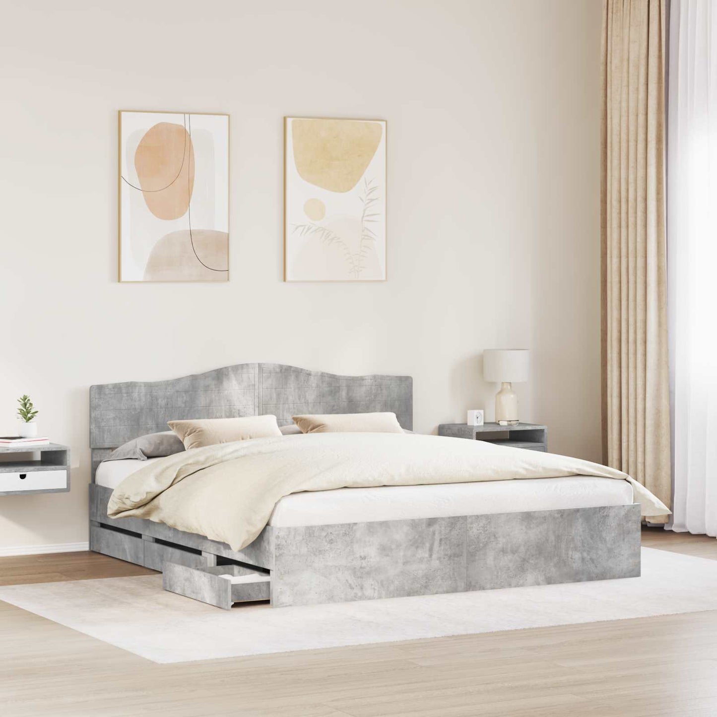Bed Frame with Drawer Concrete Grey 180 x 200 cm Engineer Wood