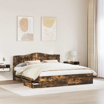 Bed Frame with Drawer Smoked Oak 180 x 200 cm Engineer Wood