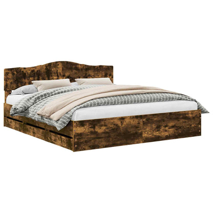 Bed Frame with Drawer Smoked Oak 180 x 200 cm Engineer Wood