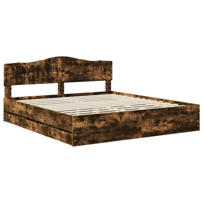 Bed Frame with Drawer Smoked Oak 180 x 200 cm Engineer Wood