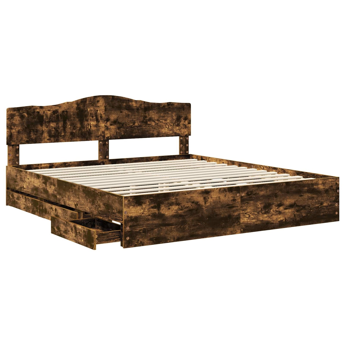 Bed Frame with Drawer Smoked Oak 180 x 200 cm Engineer Wood