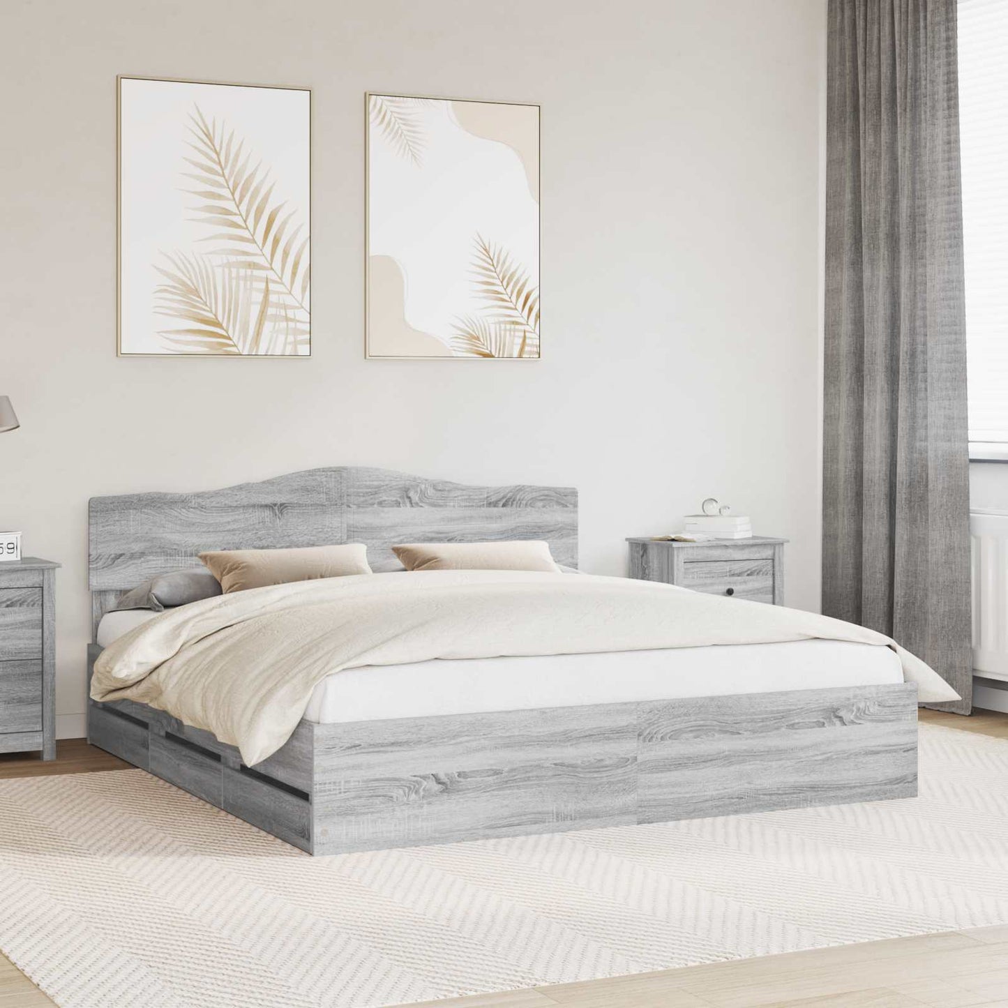 Bed Frame with Drawer Grey Sonoma 180 x 200 cm Engineer Wood