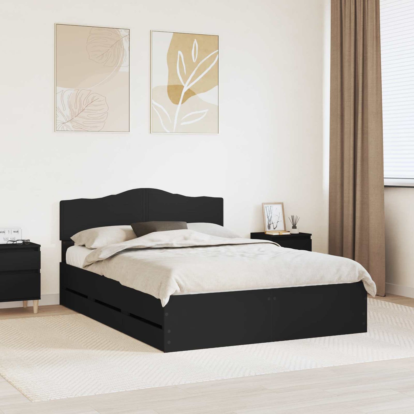 Bed Frame with Drawer Black 160 x 200 cm Engineer Wood